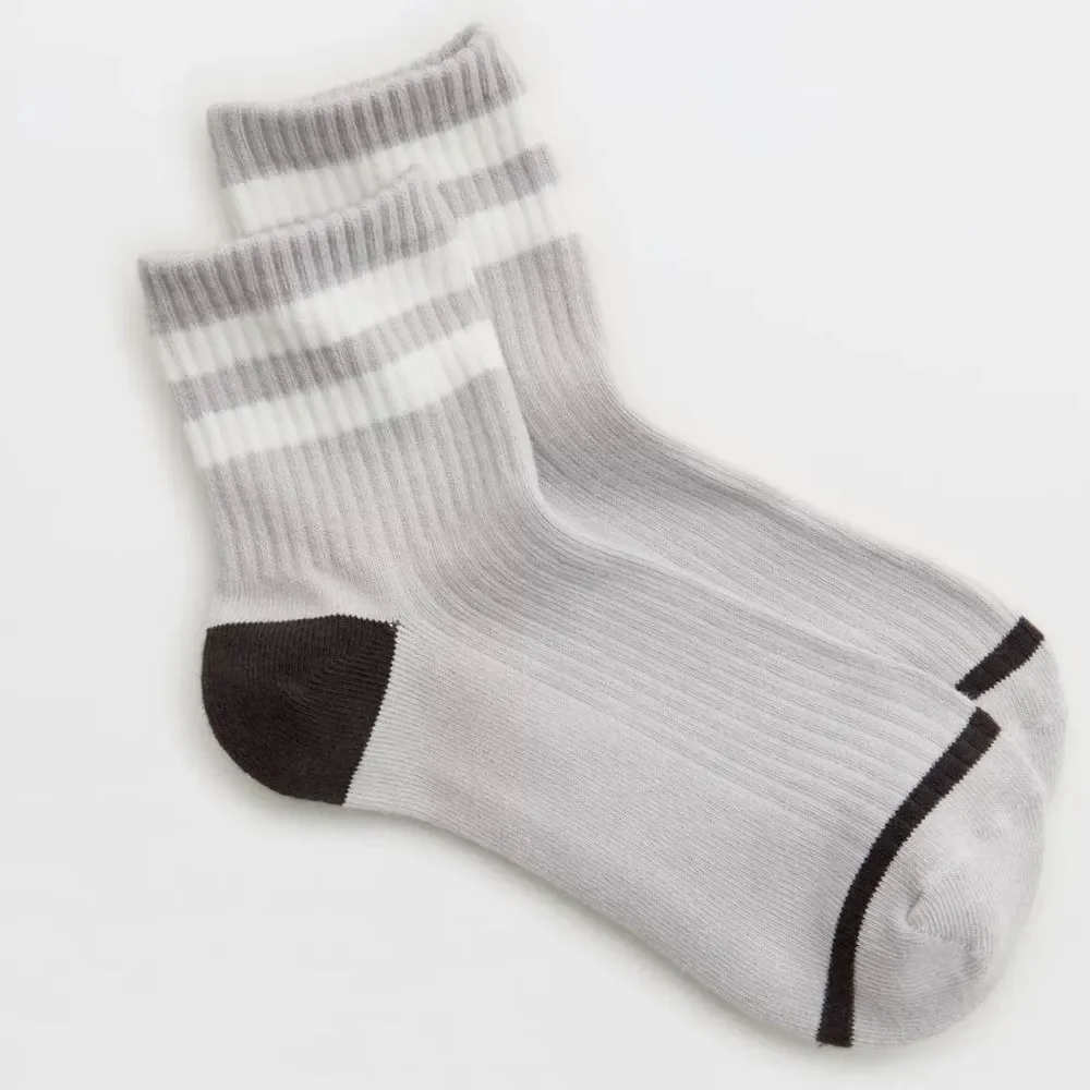 OFFLINE Radiance Striped Quarter Taupe White Brown Cotton Socks